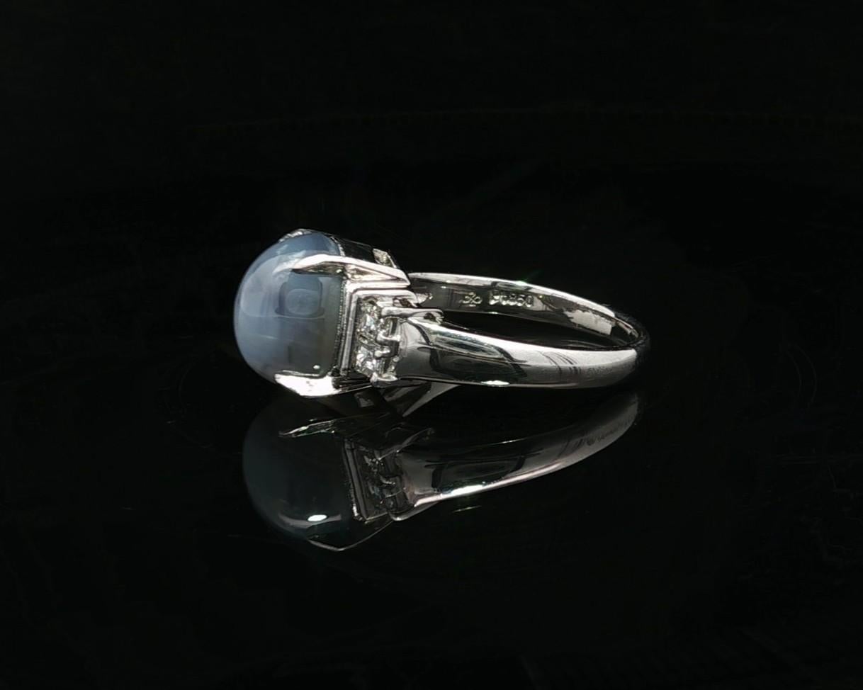 Bague en platine 6.51ctw Grayish Blue Star Sapphire Solitaire Square Step Diamond Ring en vente 5