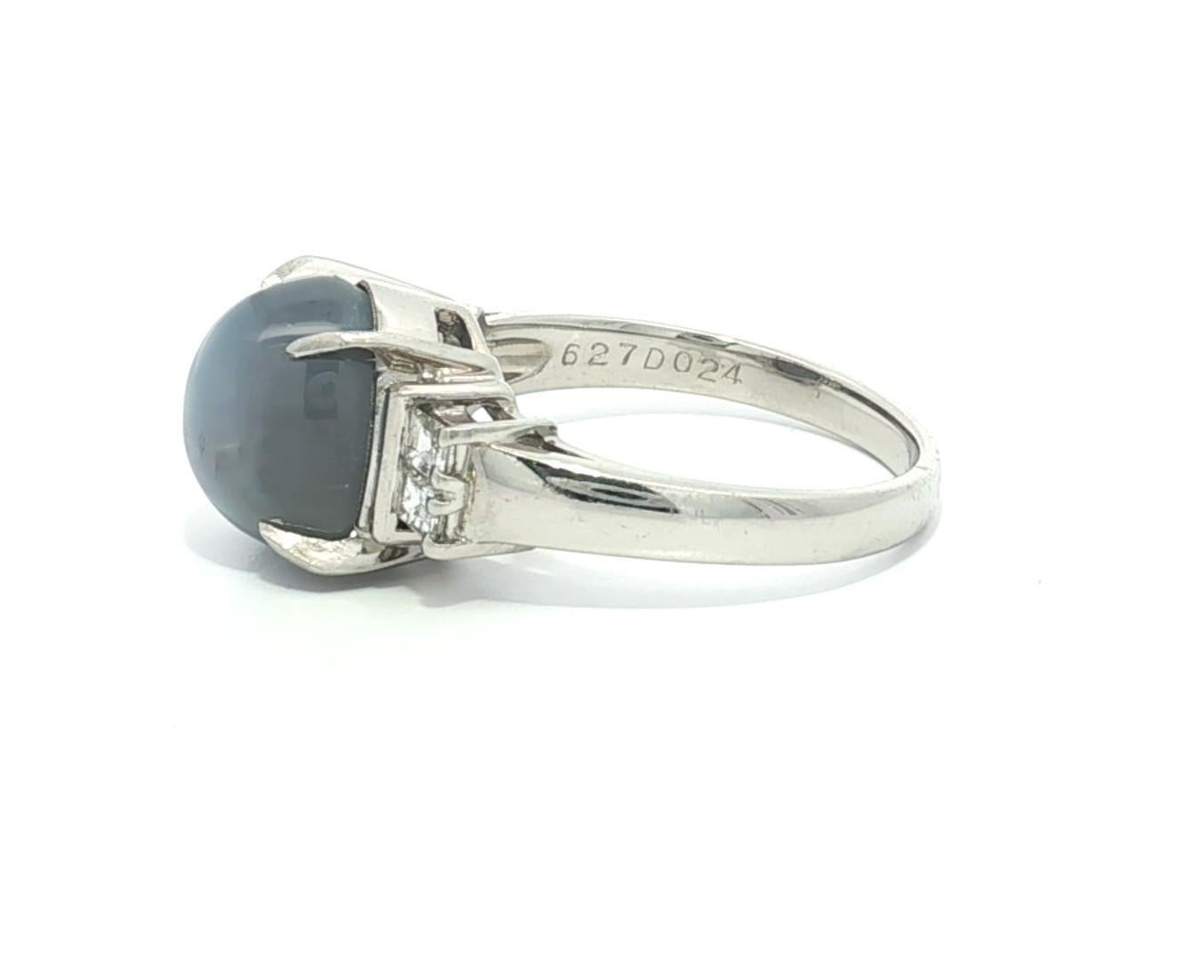 Bague en platine 6.51ctw Grayish Blue Star Sapphire Solitaire Square Step Diamond Ring en vente 11