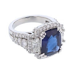 Platinum 6.58 Carat Sri Lankan Cornflower Blue Ceylon Sapphire and Diamond Ring