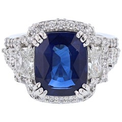 Platinum 6.58 Carat Sri Lankan Cornflower Blue Ceylon Sapphire and Diamond Ring