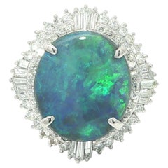 Platinum 6.62ctw GIA Large Oval Black Opal w/ Baguette & Round Diamond Ring