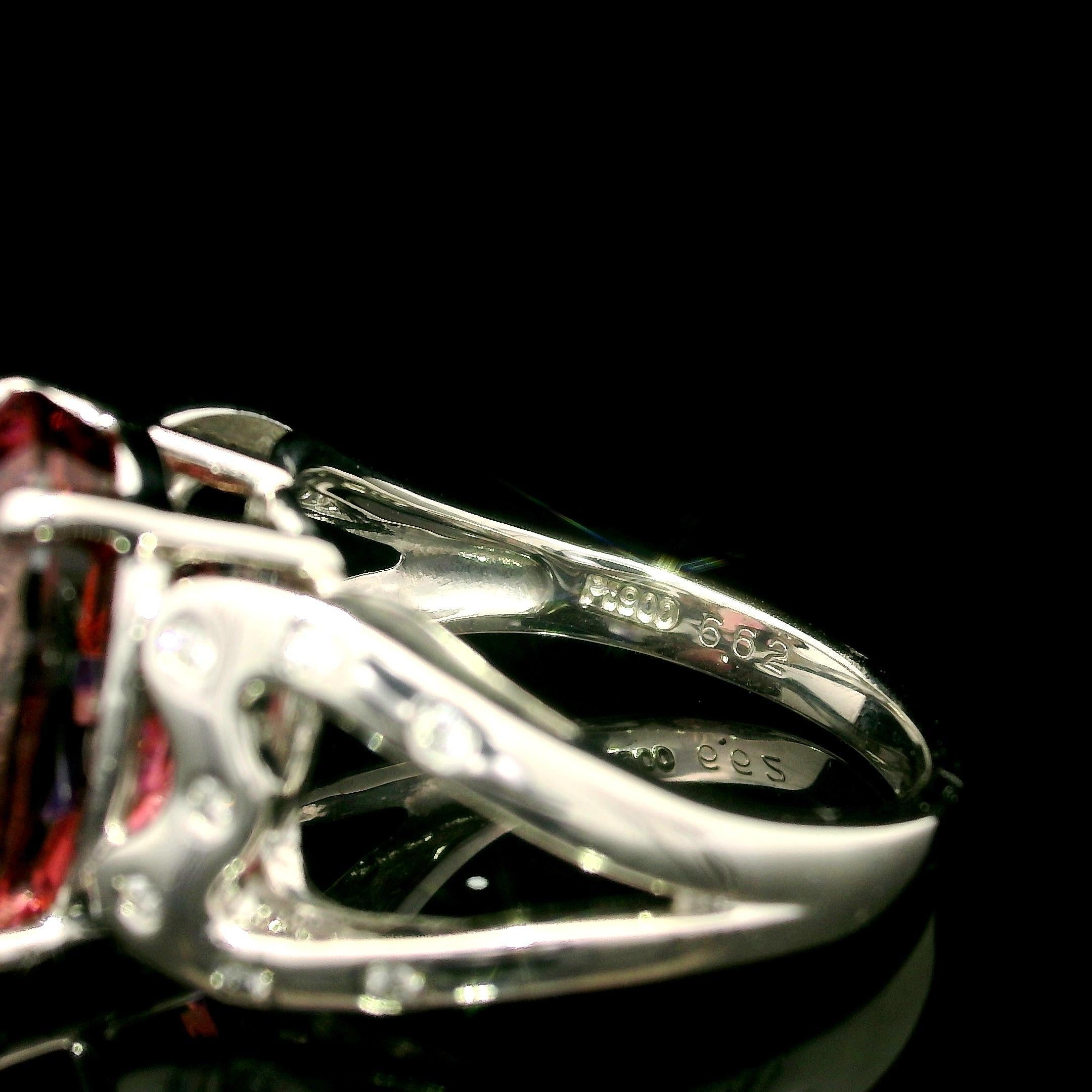 Women's Platinum 6.70ctw Pink Tourmaline & Burnish Diamond Open Heart Sides Ring For Sale