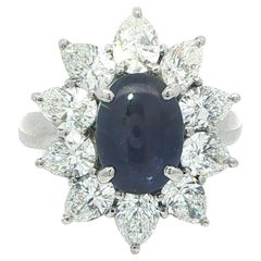 Platinum 6.83ctw GIA No Heat Burma Color Change Star Sapphire Pear Diamond Ring
