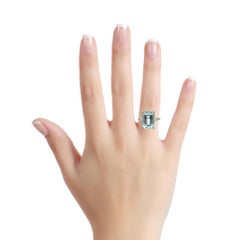 Platinum 6.88ct Emerald-Cut Aquamarine Ring – Engraved Vintage Style