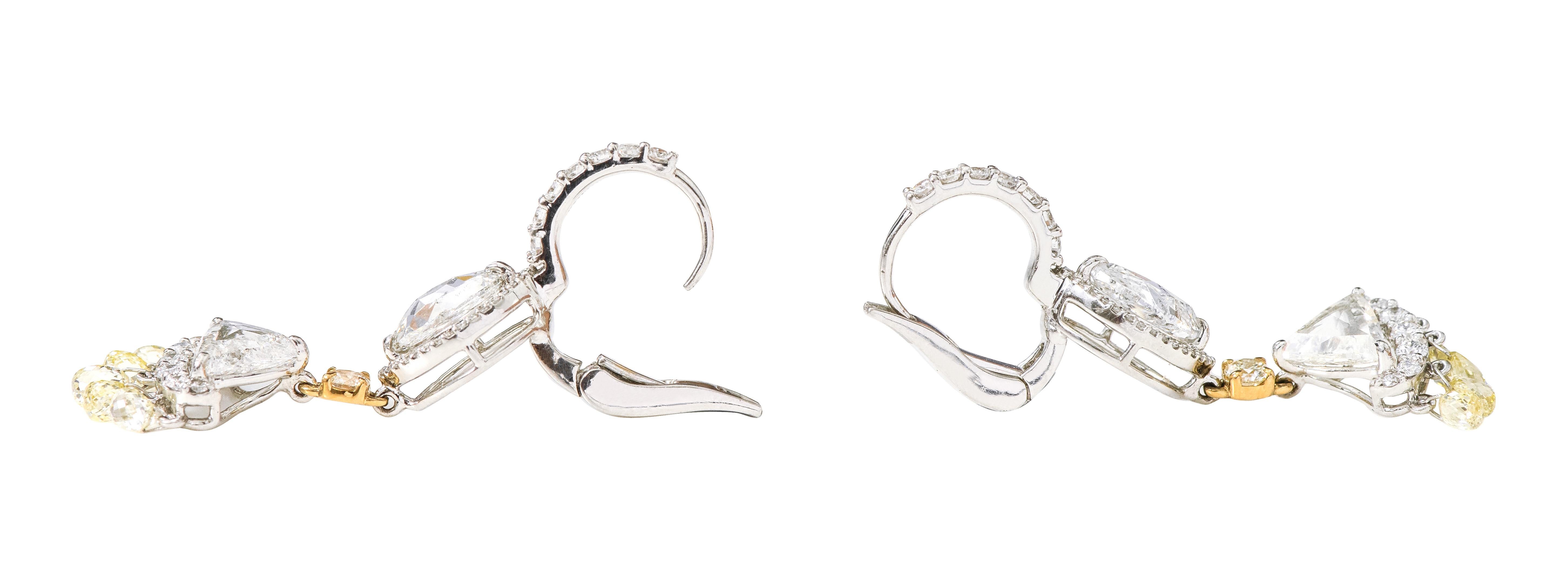 Contemporary Platinum 6.96 Carat Diamond Lever-Back Drop Earrings For Sale