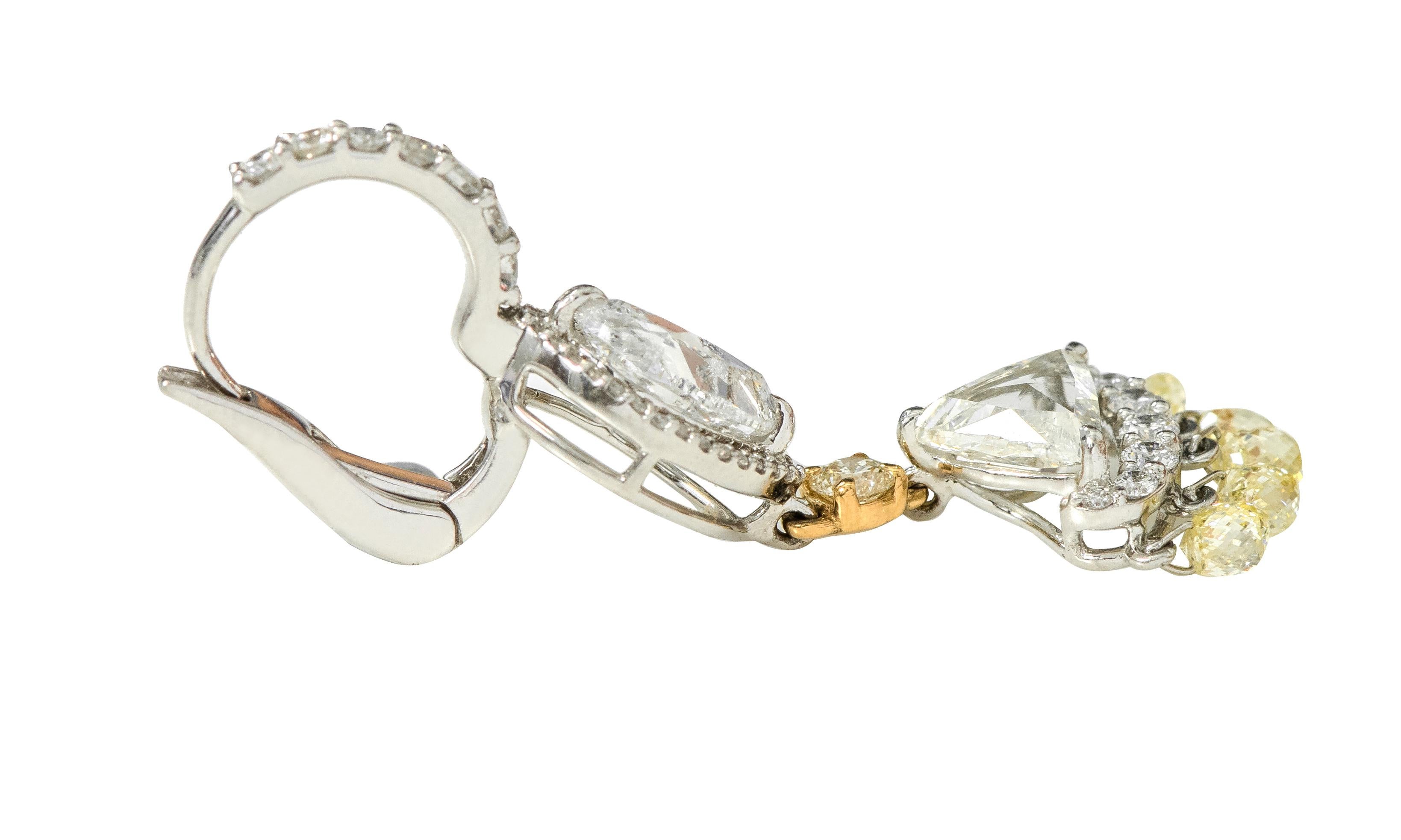 Women's Platinum 6.96 Carat Diamond Lever-Back Drop Earrings For Sale