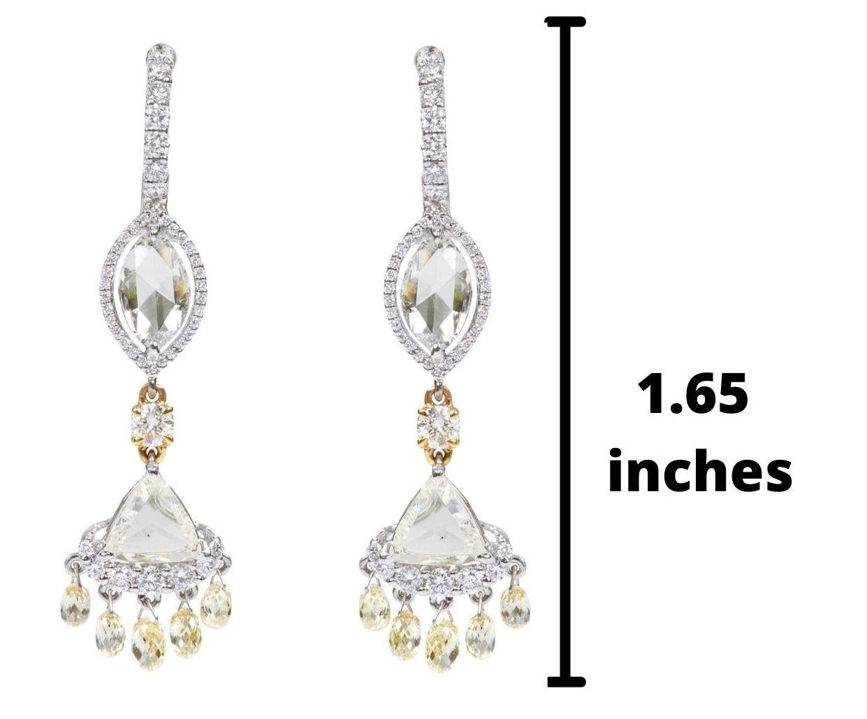Rose Cut Platinum 6.96 Carat Diamond Lever-Back Drop Earrings For Sale