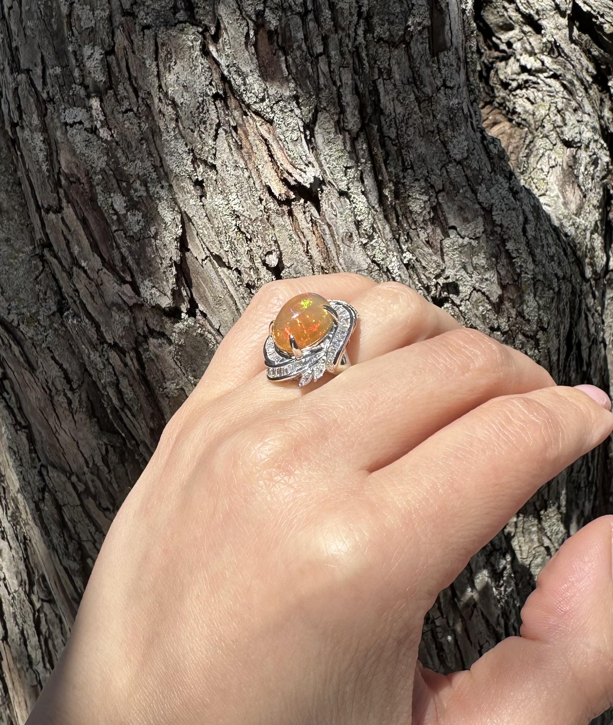 Platinum 6.97ctw Large Oval Cabochon Cut Jelly Opal & Diamond Cocktail Ring For Sale 7