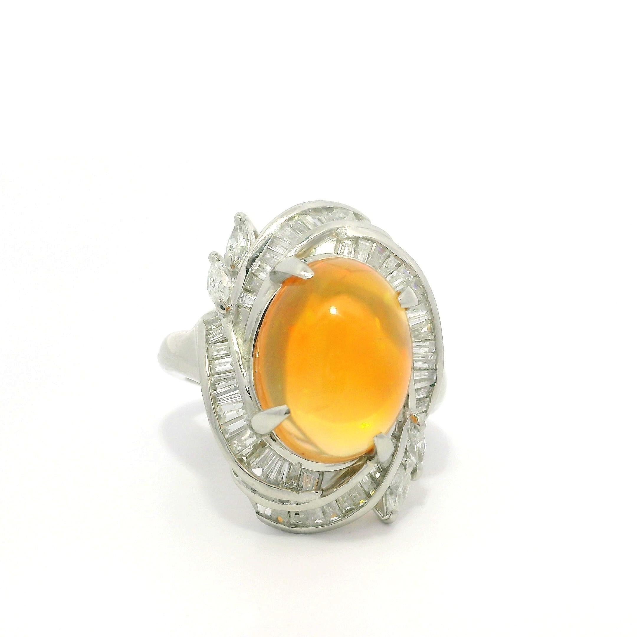 Platinum 6.97ctw Large Oval Cabochon Cut Jelly Opal & Diamond Cocktail Ring For Sale 8