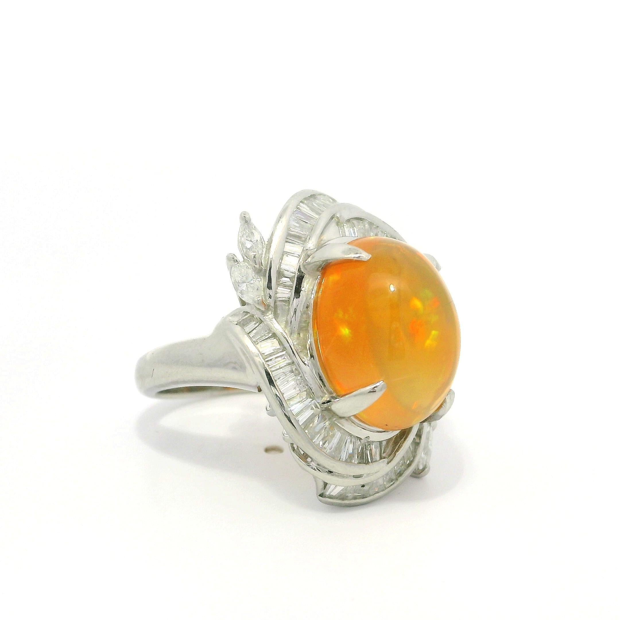 Platinum 6.97ctw Large Oval Cabochon Cut Jelly Opal & Diamond Cocktail Ring For Sale 9