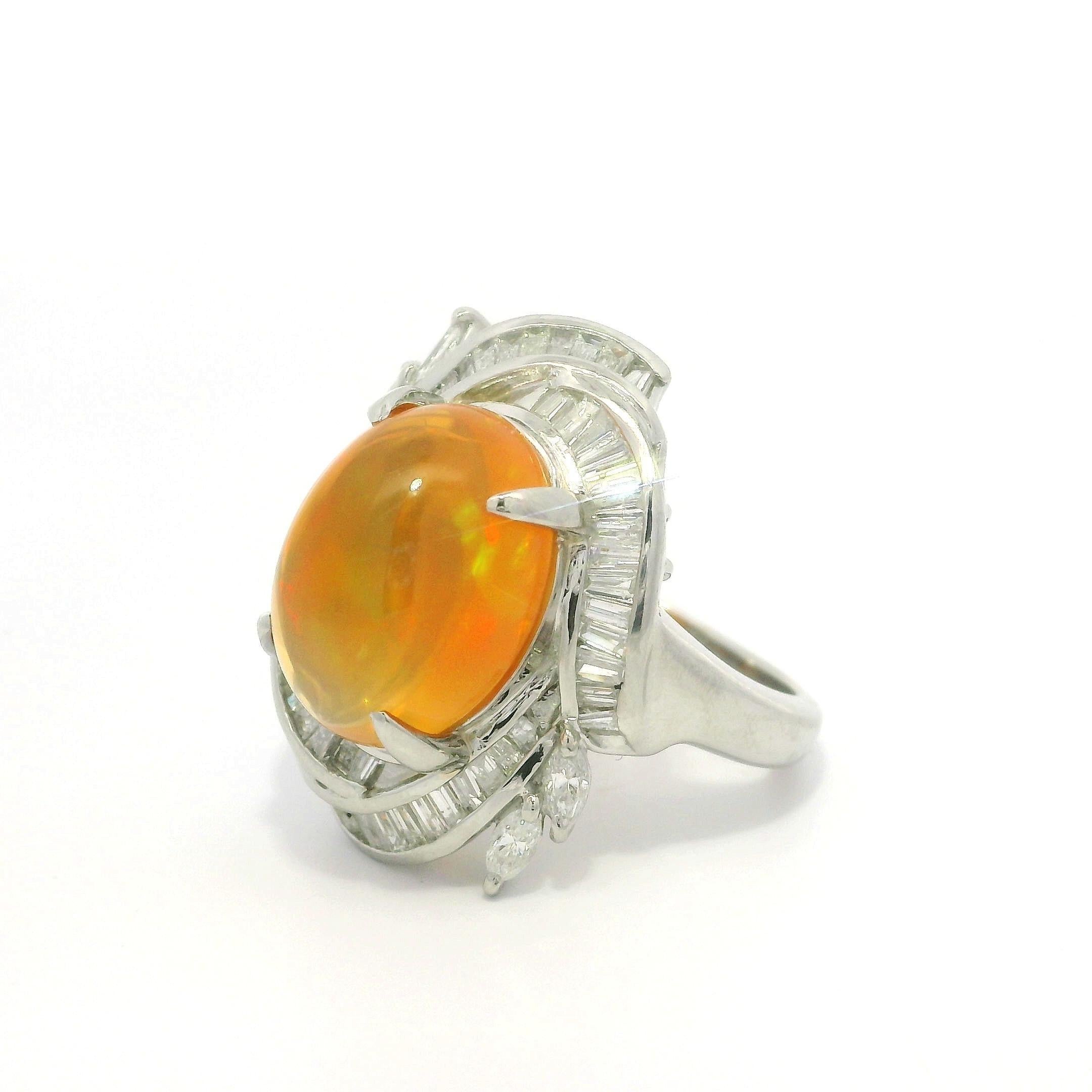 Platinum 6.97ctw Large Oval Cabochon Cut Jelly Opal & Diamond Cocktail Ring For Sale 10