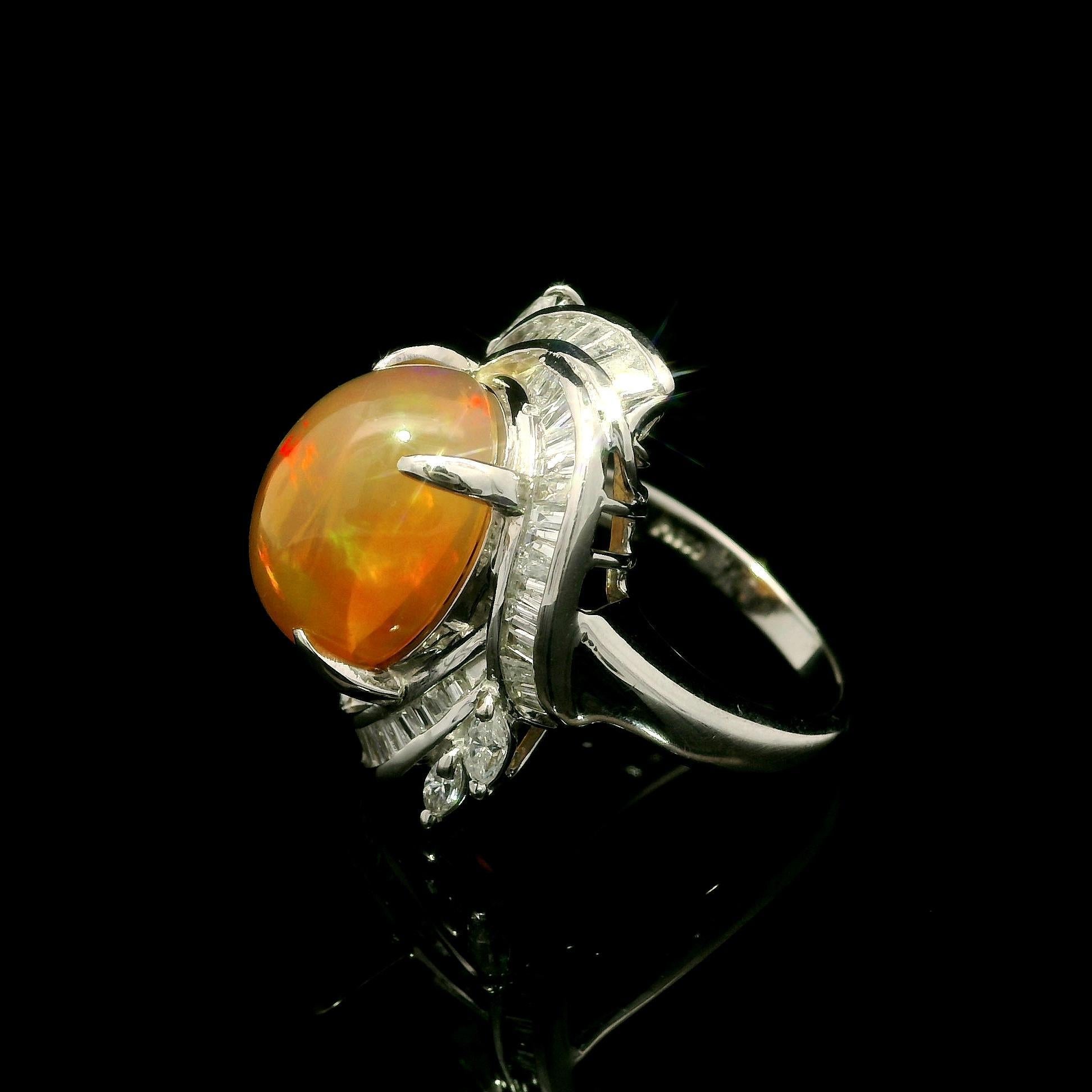 Platinum 6.97ctw Large Oval Cabochon Cut Jelly Opal & Diamond Cocktail Ring In Excellent Condition For Sale In Montclair, NJ