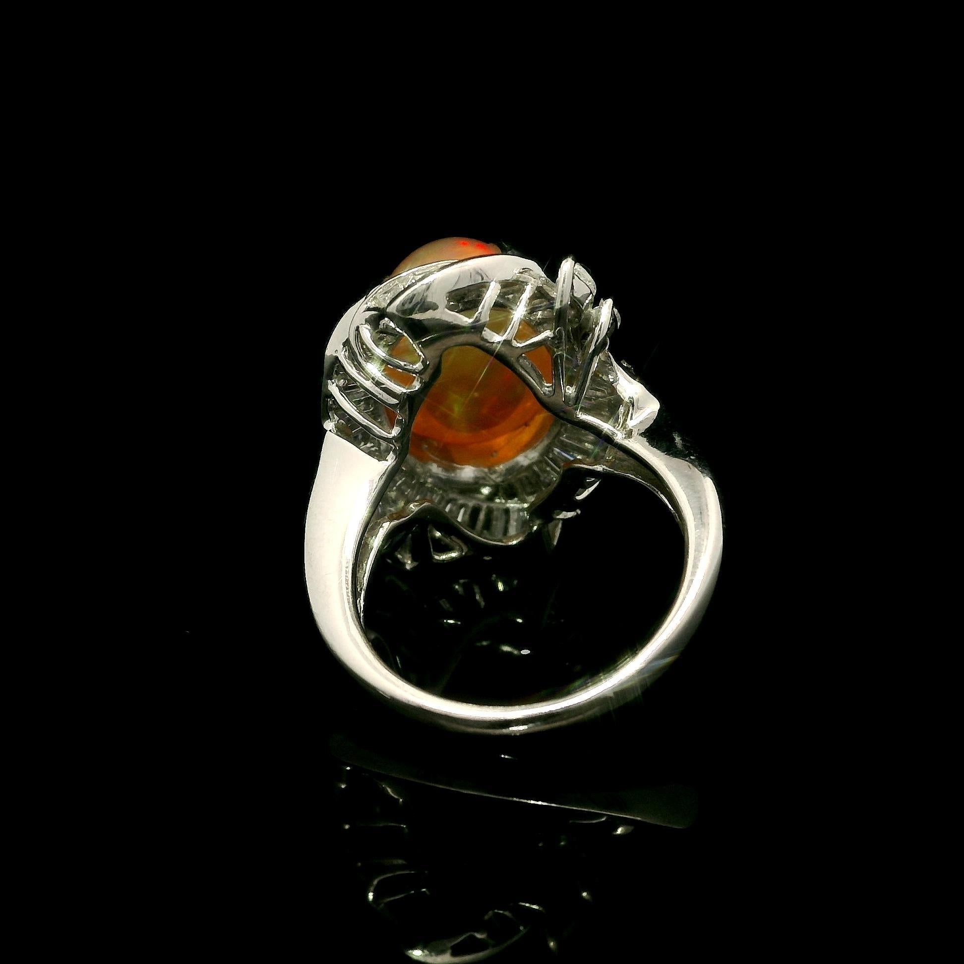 Women's Platinum 6.97ctw Large Oval Cabochon Cut Jelly Opal & Diamond Cocktail Ring For Sale