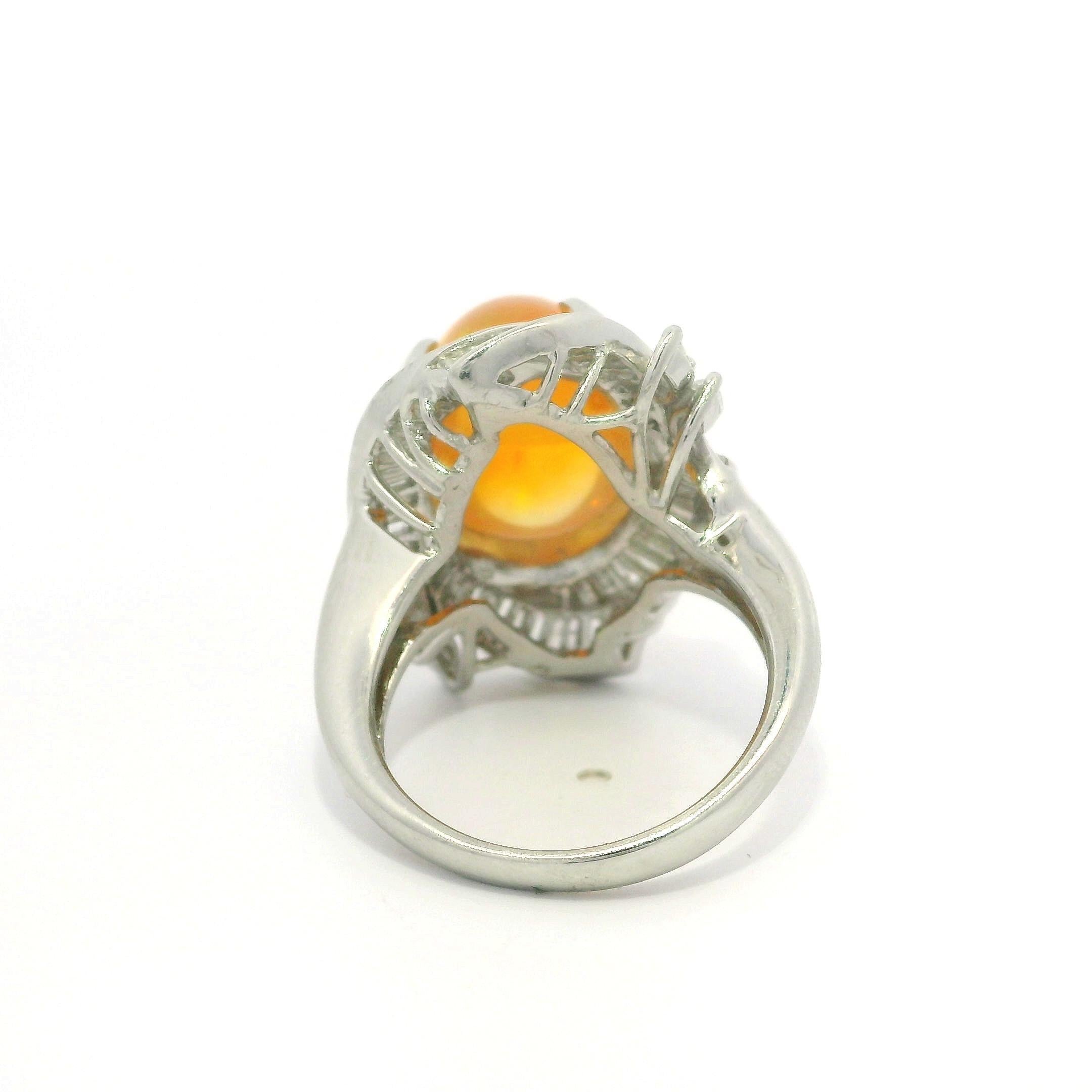 Platinum 6.97ctw Large Oval Cabochon Cut Jelly Opal & Diamond Cocktail Ring For Sale 2
