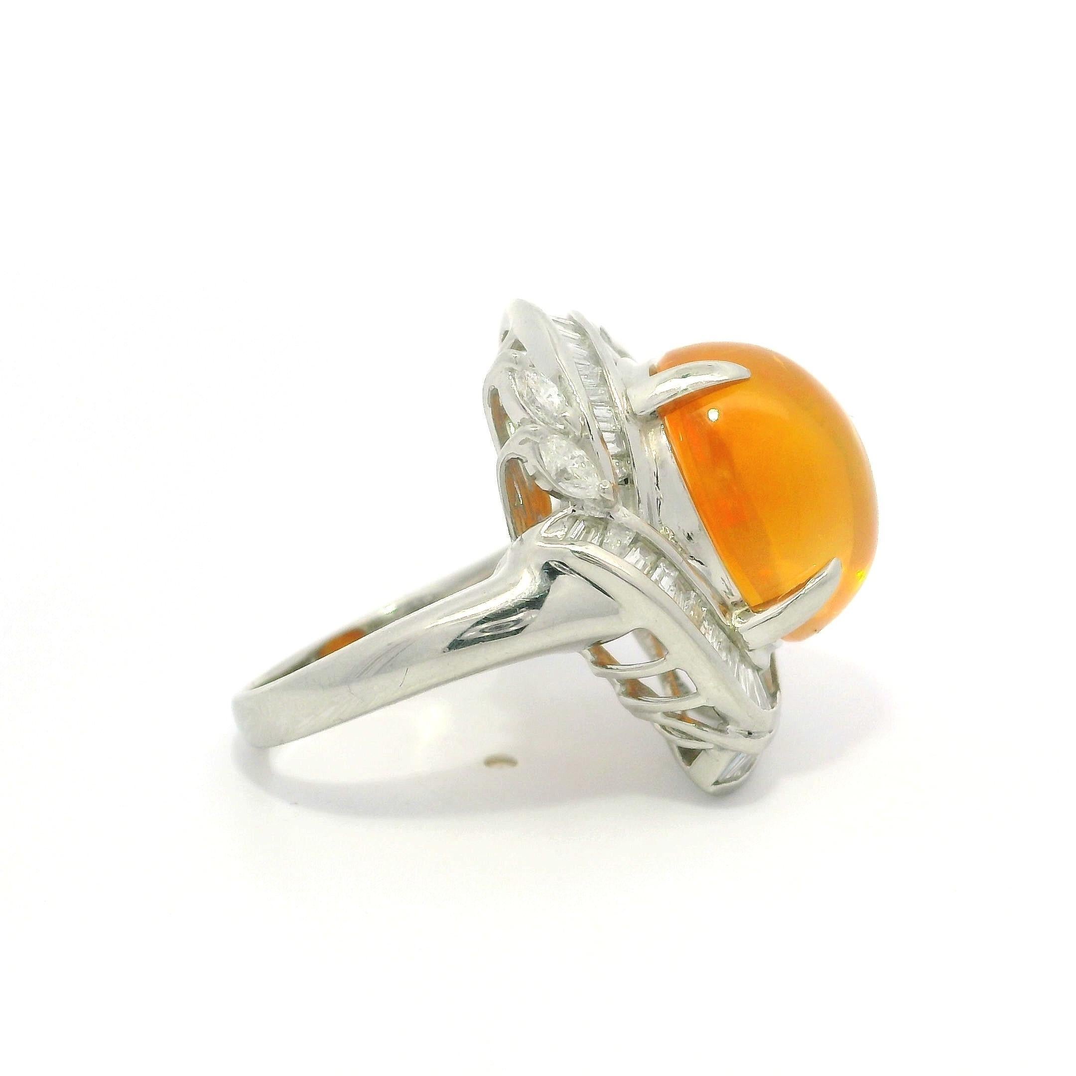Platinum 6.97ctw Large Oval Cabochon Cut Jelly Opal & Diamond Cocktail Ring For Sale 3