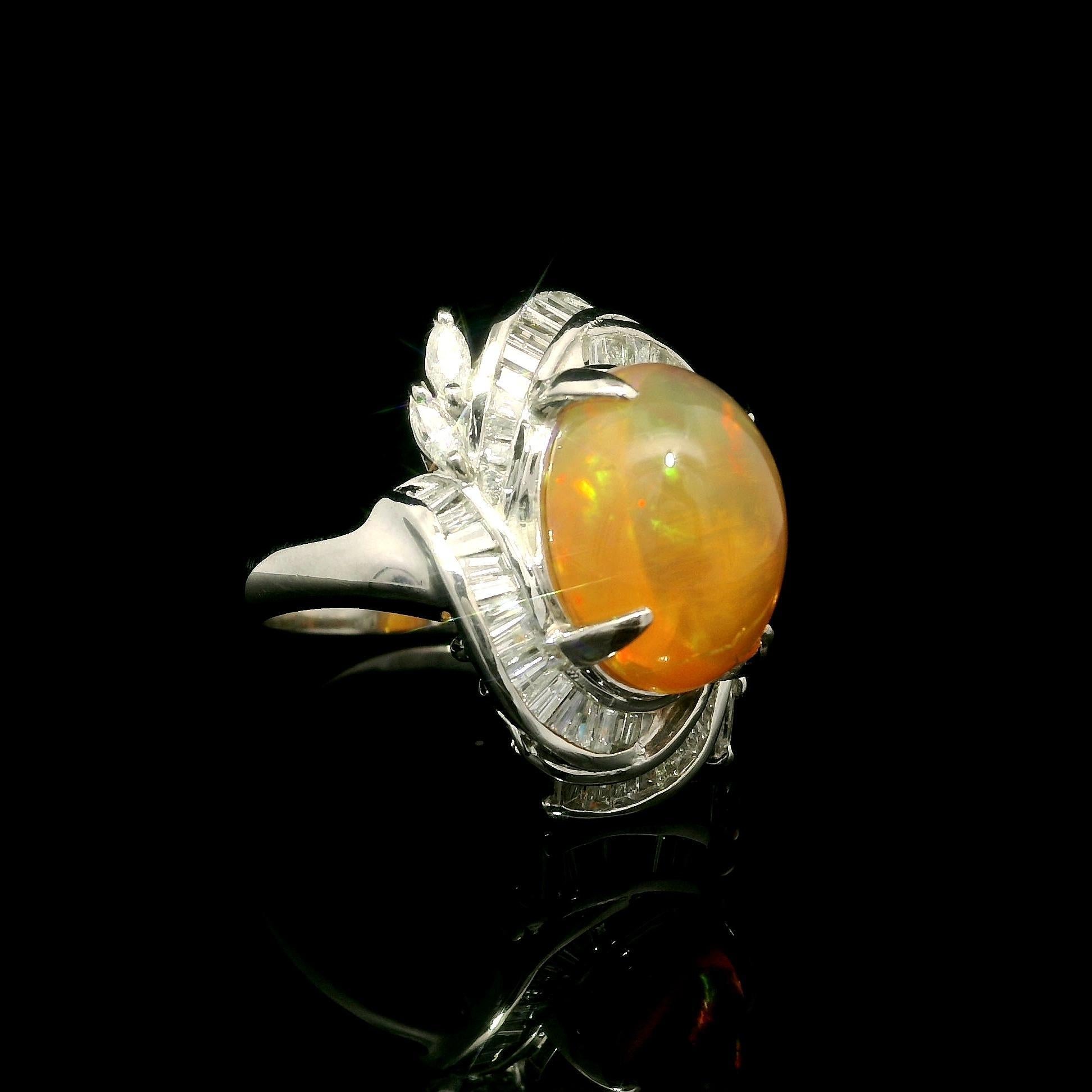 Platinum 6.97ctw Large Oval Cabochon Cut Jelly Opal & Diamond Cocktail Ring For Sale 5