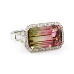 Platinum 7 Carat Color Changing Tourmaline Estate Cocktail Ring