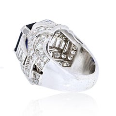 Platinum 7 Carat Emerald Cut Sapphire Diamond Ring