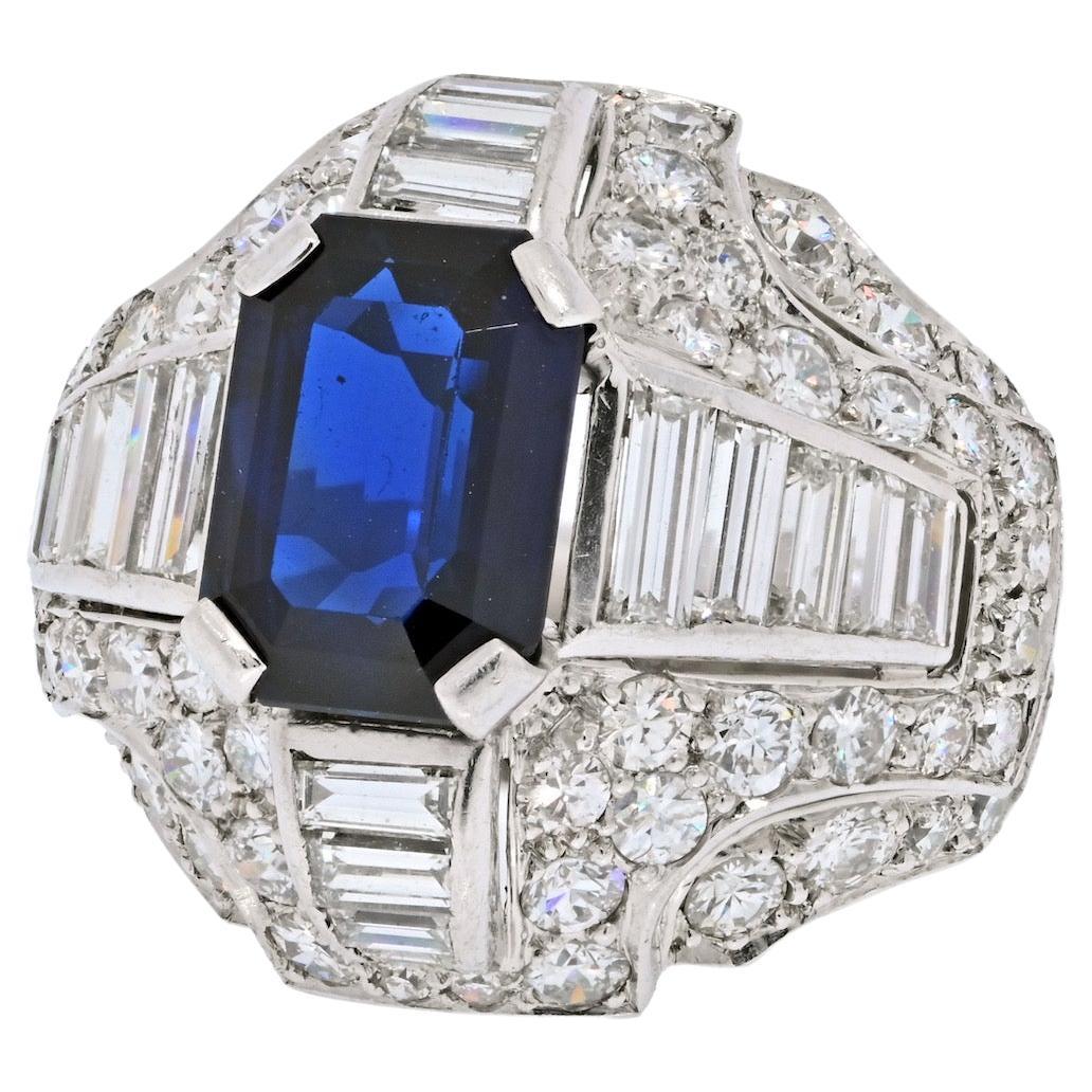 Platinum 7 Carat Emerald Cut Sapphire Diamond Ring