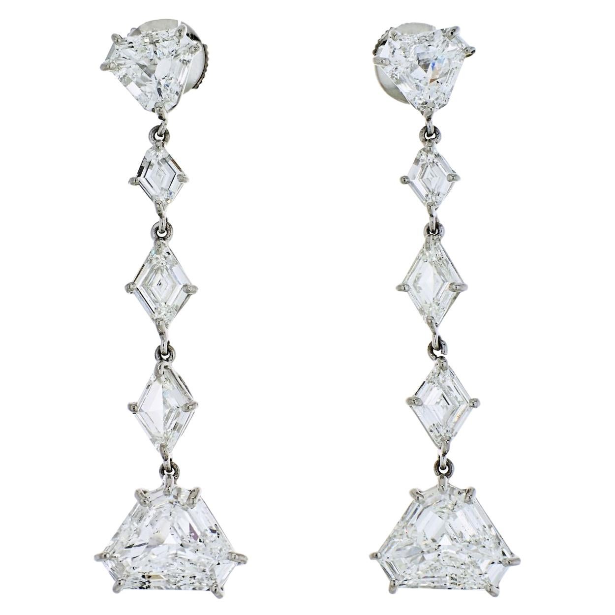 Platinum 7 Carat Fine Stone Dangling Diamond Earrings For Sale