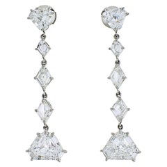 Platinum 7 Carat Fine Stone Dangling Diamond Earrings