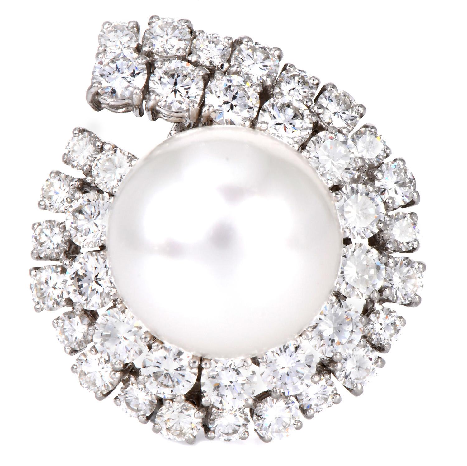 Orecchini a clip in platino con perle e diamanti da 7,00 carati In condizioni ottime in vendita a Miami, FL