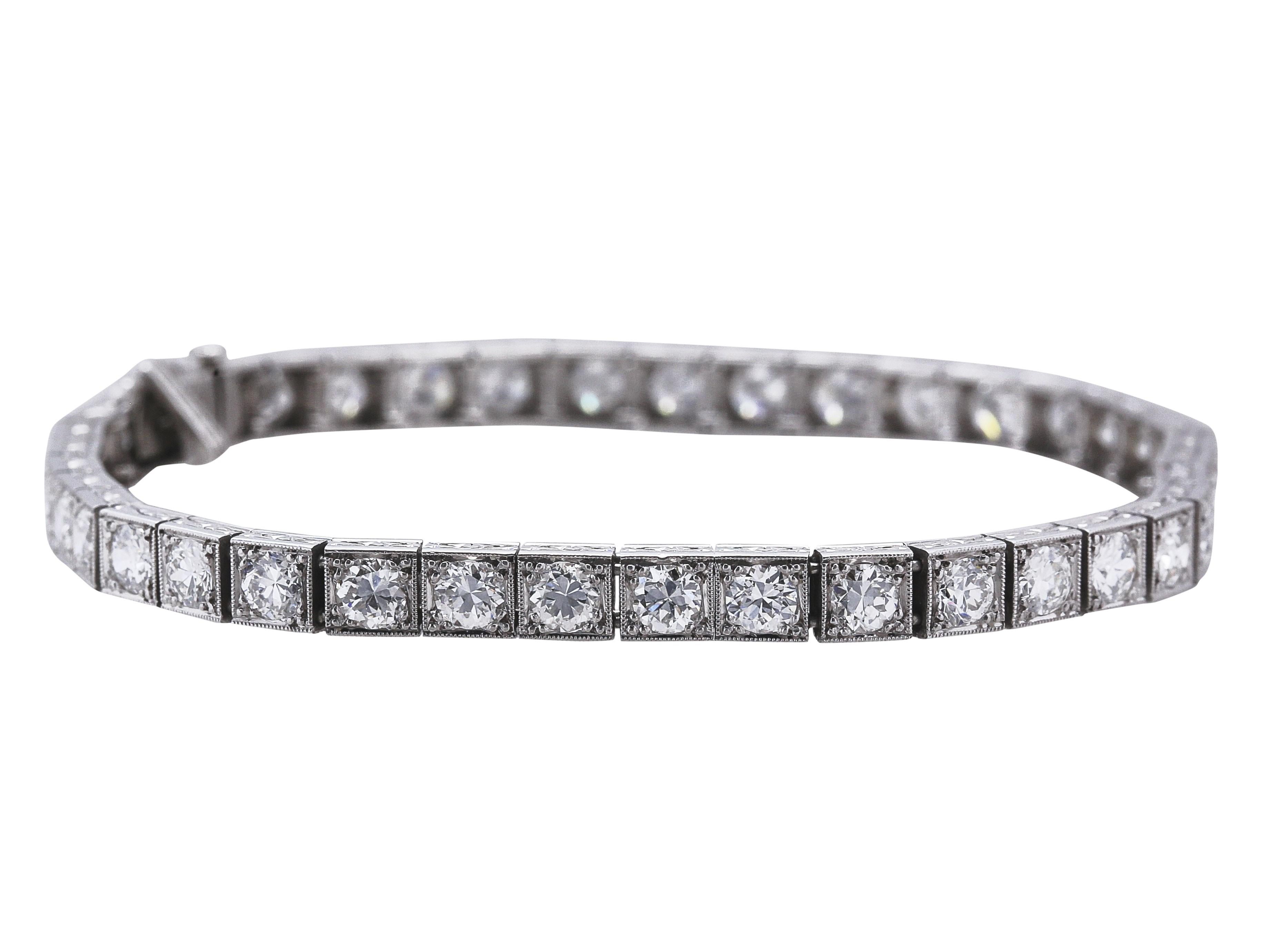 Bracciale tennis vintage in platino 7,00ct I VS2 con diamanti taglio europeo 7,25