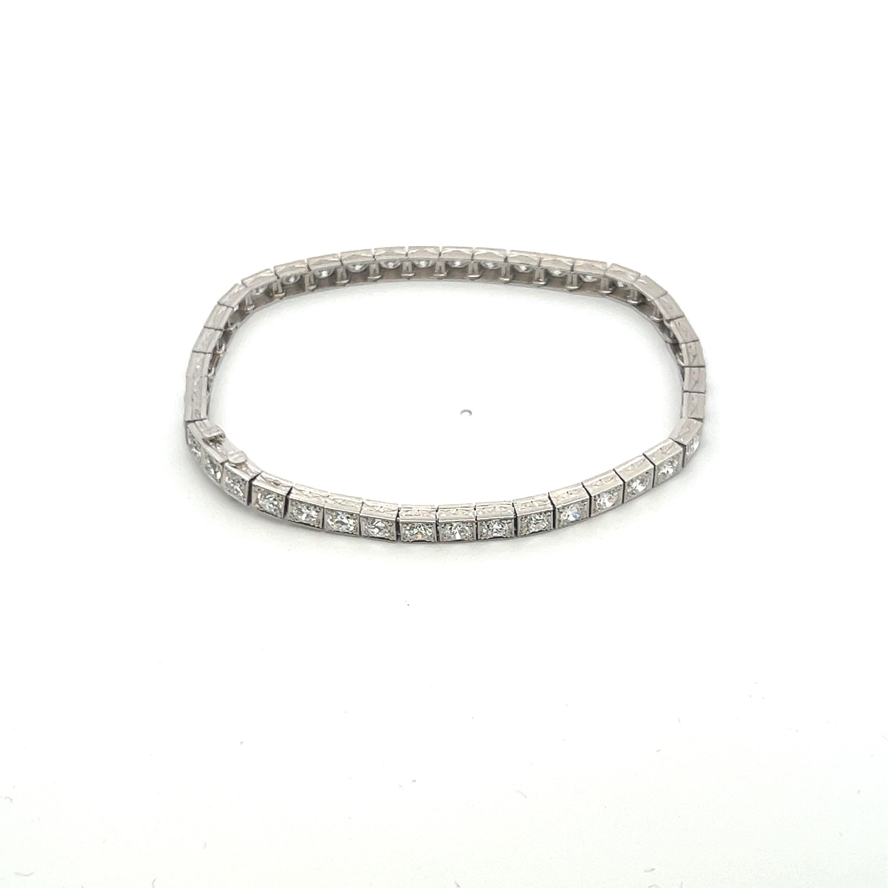 Taglio antico europeo Bracciale tennis vintage in platino 7,00ct I VS2 con diamanti taglio europeo 7,25