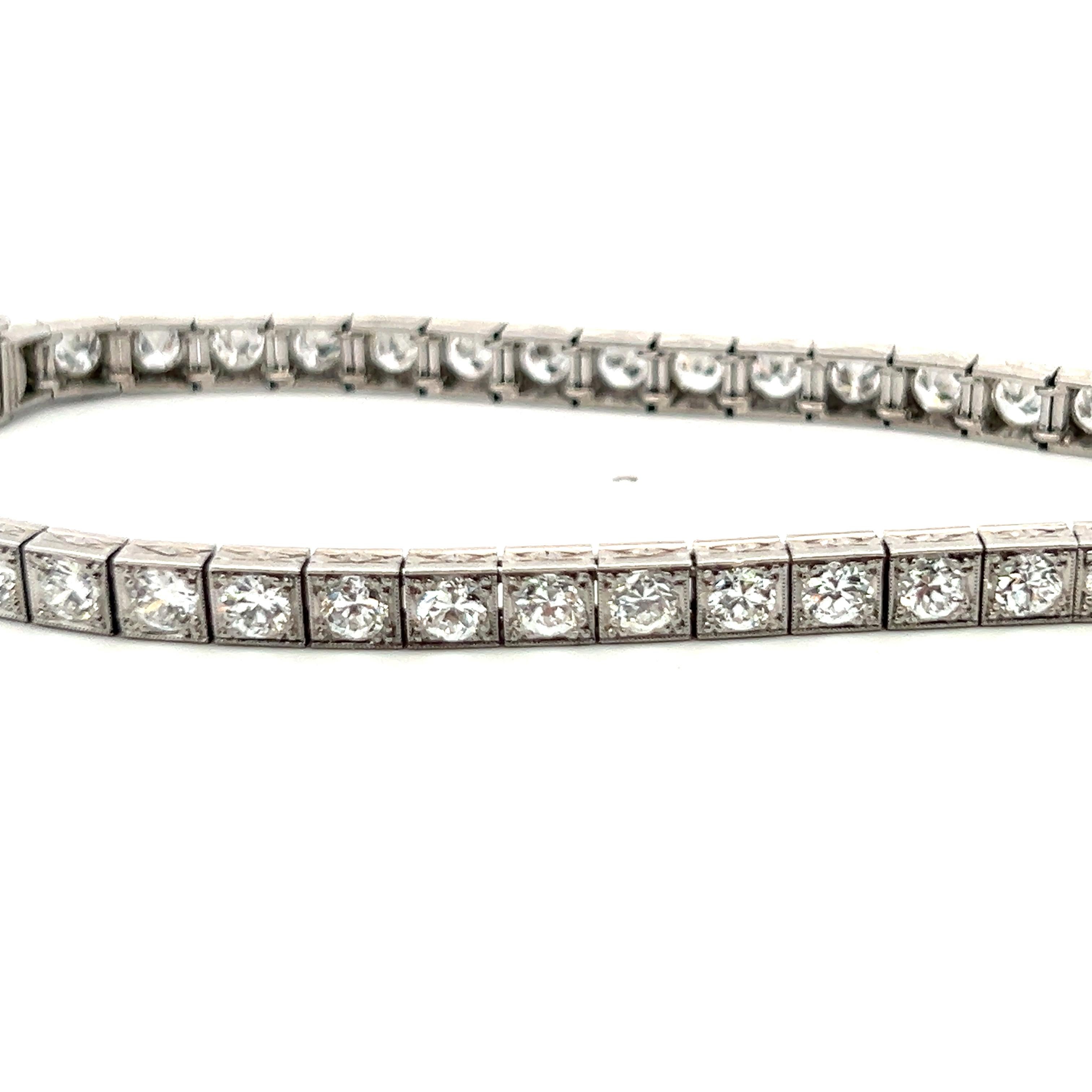 Bracciale tennis vintage in platino 7,00ct I VS2 con diamanti taglio europeo 7,25