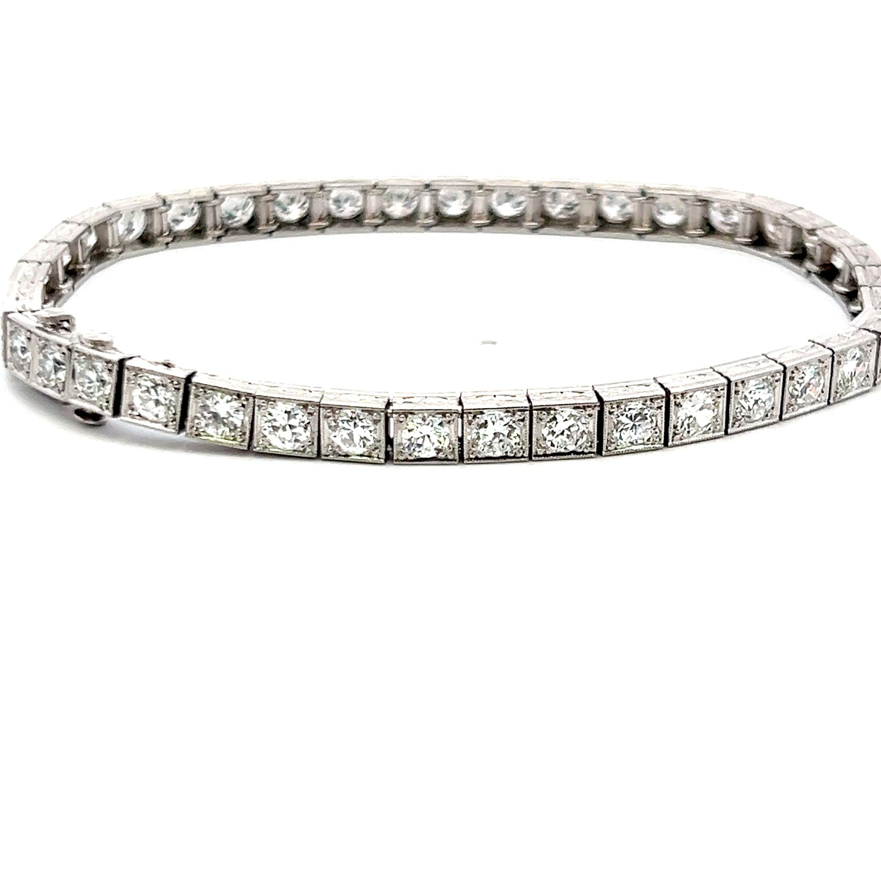 Bracciale tennis vintage in platino 7,00ct I VS2 con diamanti taglio europeo 7,25