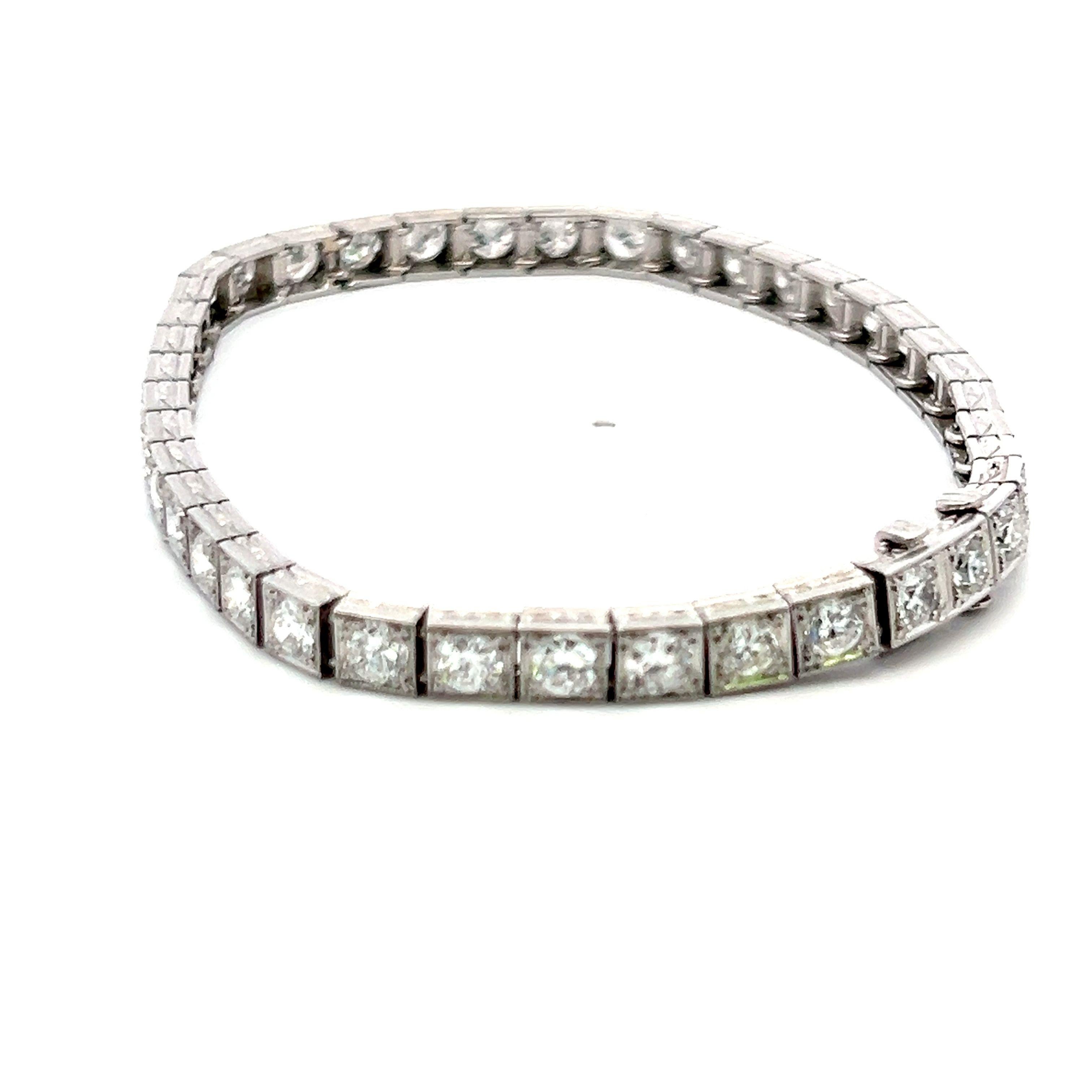 Bracciale tennis vintage in platino 7,00ct I VS2 con diamanti taglio europeo 7,25