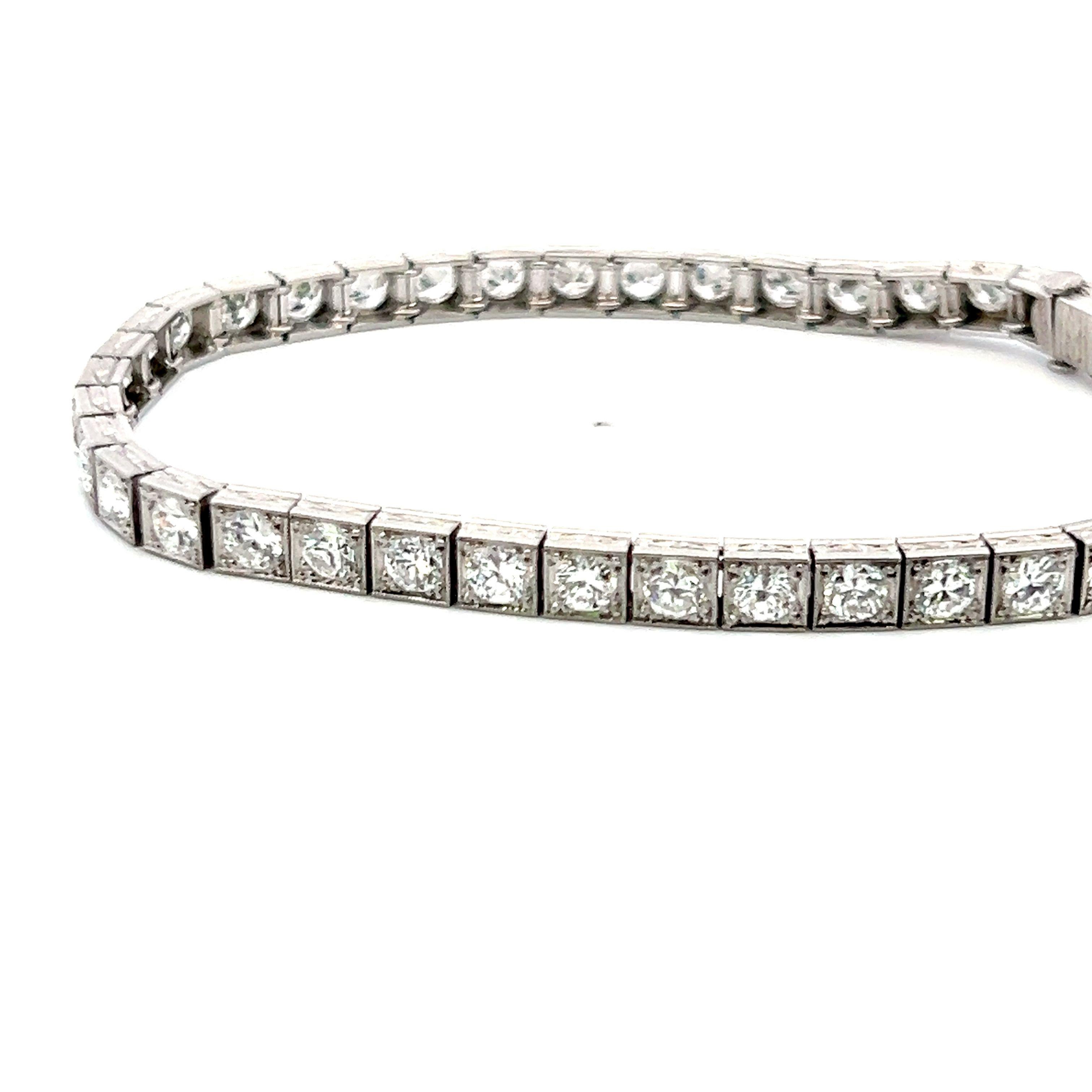 Bracciale tennis vintage in platino 7,00ct I VS2 con diamanti taglio europeo 7,25