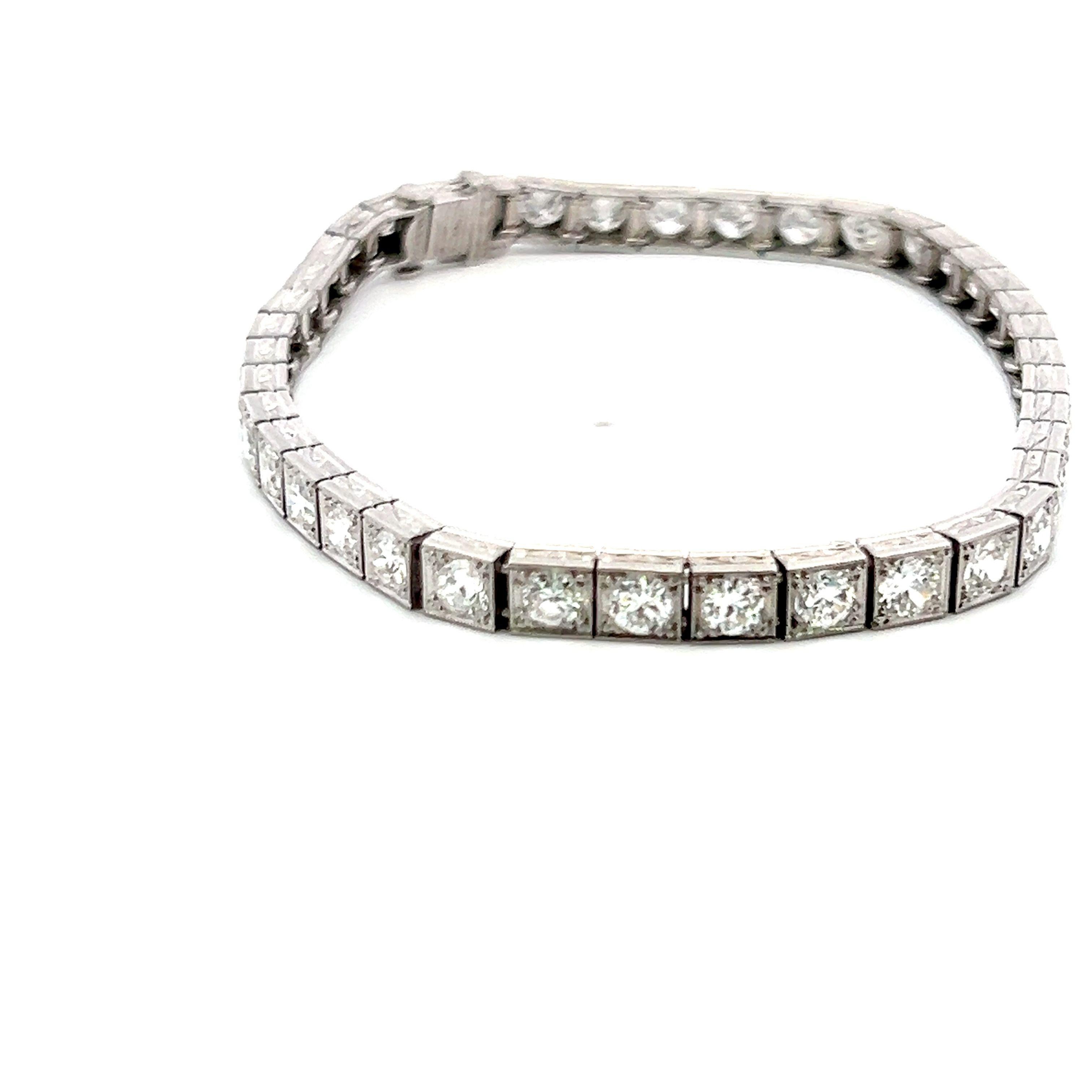 Bracciale tennis vintage in platino 7,00ct I VS2 con diamanti taglio europeo 7,25