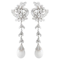 Platinum 7.0ct Diamond and Pearl Earrings MF30-012926