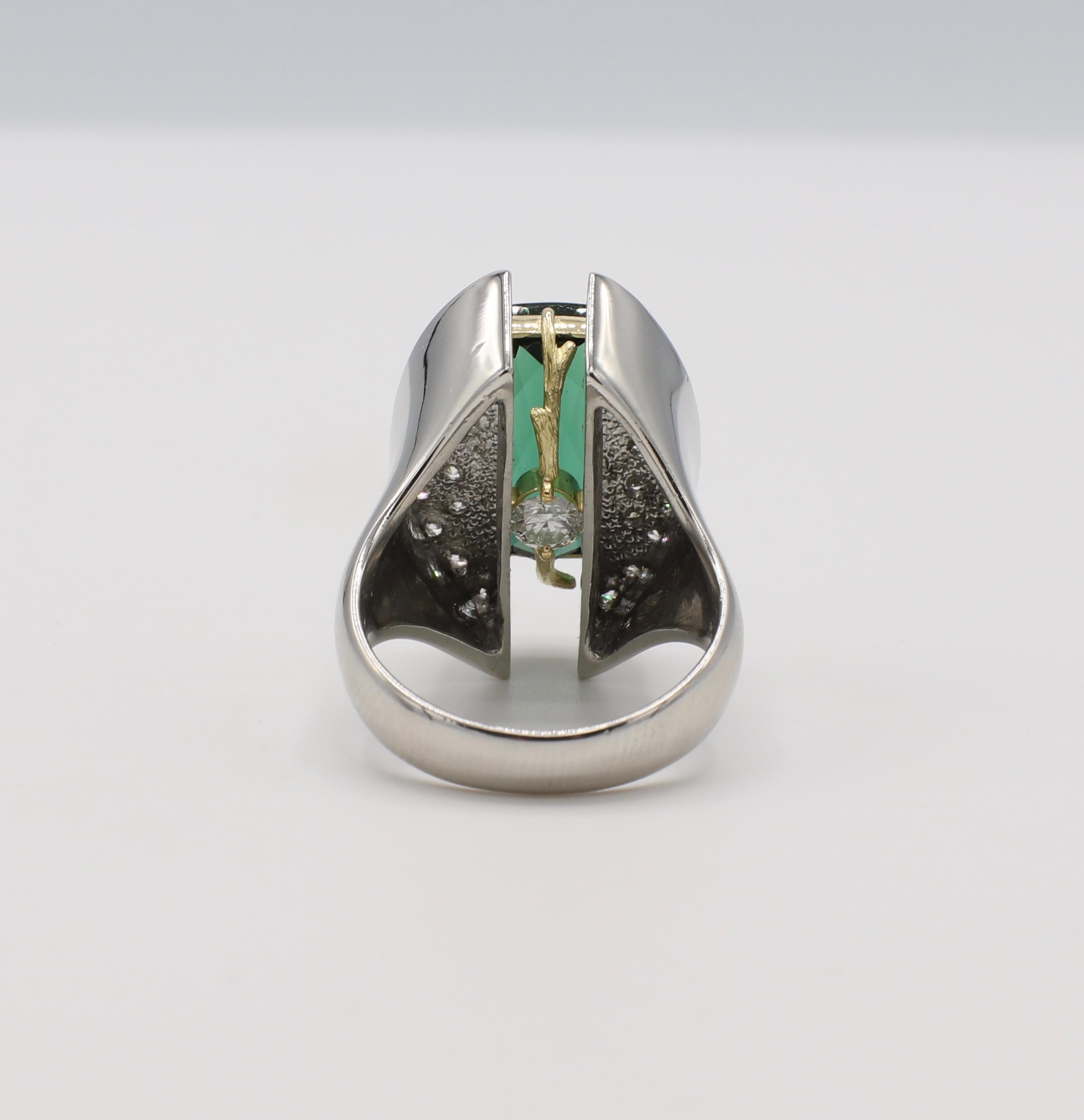 Modern Platinum 7.12 Carat Tourmaline and Diamond Cocktail Ring