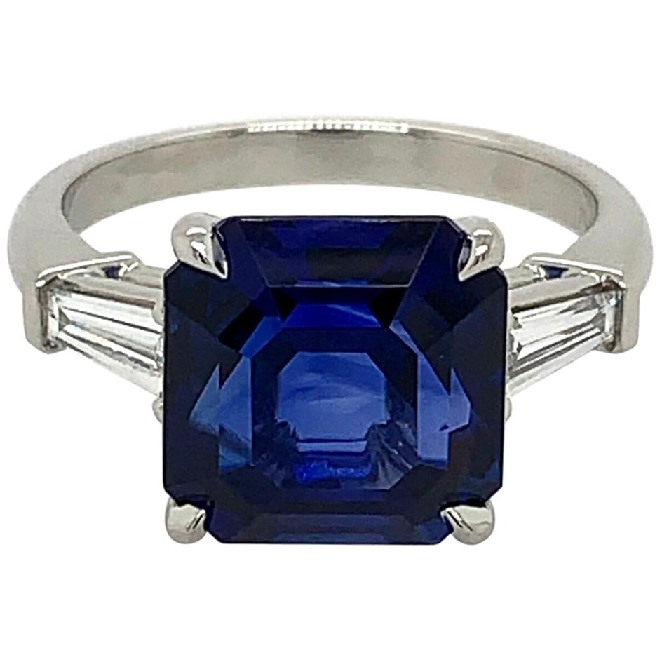 Platinum 7.18 Carat Sapphire 0.42 Carat Diamond Octagonal Ring For Sale