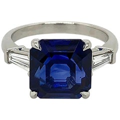 Platinum 7.18 Carat Sapphire 0.42 Carat Diamond Octagonal Ring