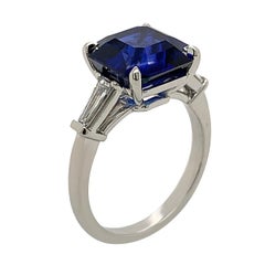 Platinum 7.18 Carat Sapphire 0.42 Carat Diamond Octagonal Ring
