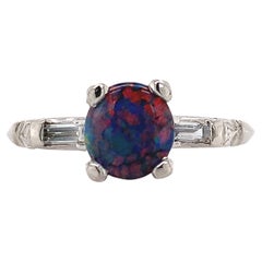 Platinum .71ct Lightning Ridge Black Opal Ring