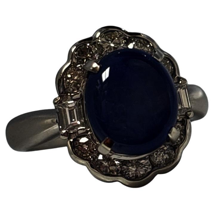 da uomo o donna Anello in platino con zaffiro blu da 7,30 carati e diamanti da 0,95 carati in vendita