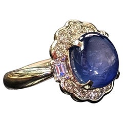 Platin 7,30 Karat Blauer Stern Saphir & 0,95 Karat Diamant Ring