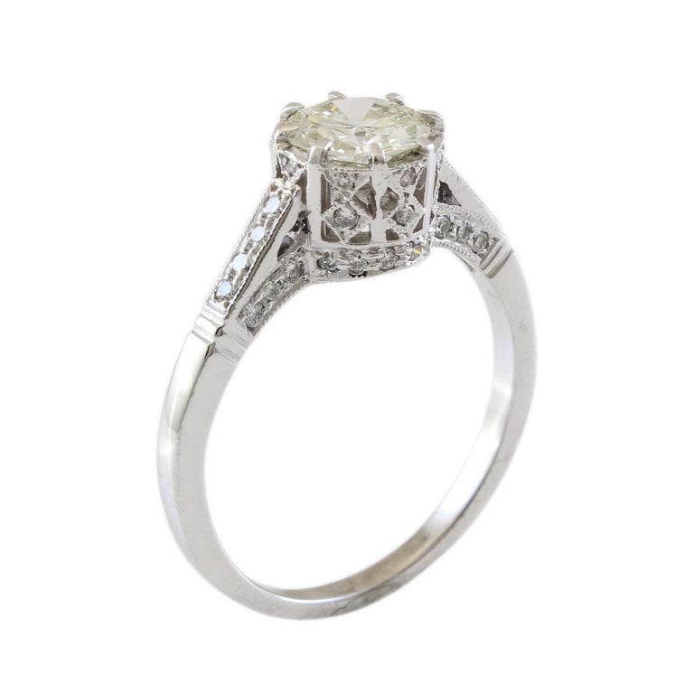 Platinum .75 Carat Diamond Vintage Engagement Ring For Sale at 1stDibs
