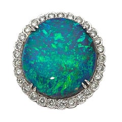 Platinum 7.5 ct Black Opal Cabochon Diamond Ring Size 6.25