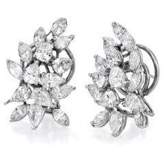 Platinum 7.50cts Diamond Cluster Statement Earrings