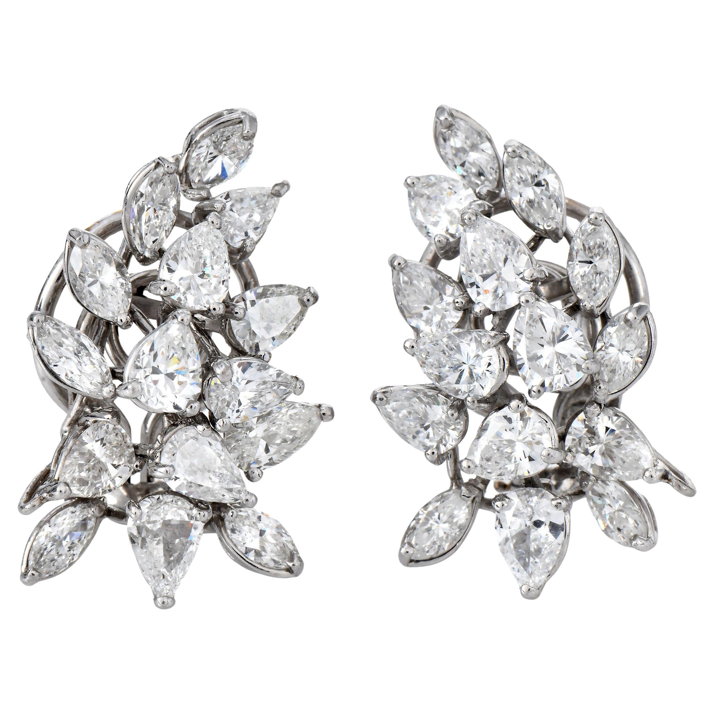 Platinum 7.50cts Diamond Cluster Statement Earrings