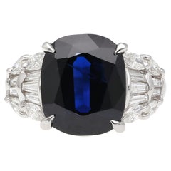 Platinum 7.52 Carat Cushion Cut Blue Sapphire and Diamond Engagement Ring