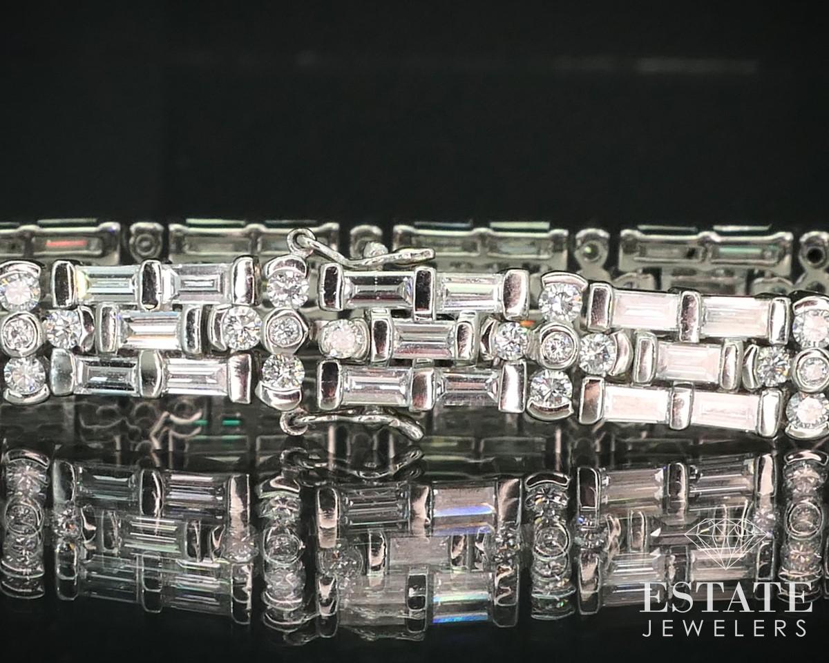 Platinum 7.58ctw Natural Diamond Three Row Tennis Bracelet 53.3g i15134 In Good Condition For Sale In Toledo, OH