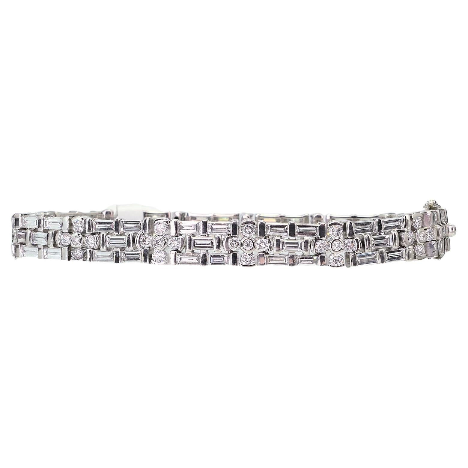 Platinum 7.58ctw Natural Diamond Three Row Tennis Bracelet 53.3g i15134 For Sale