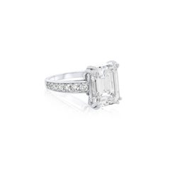 Diana M. Platinum 7.59 Carat Emerald Cut Engagement Ring