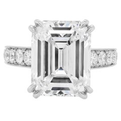 Used Diana M. Platinum 7.59 Carat Emerald Cut Engagement Ring